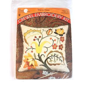 Vintage PAULINE DENHAM #6005 Jacobean Pillow Crewel Embroidery Kit NEW Sealed